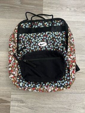 Nike Black Backpack with Light Blue, Red, Yellow and Pink Floral Print